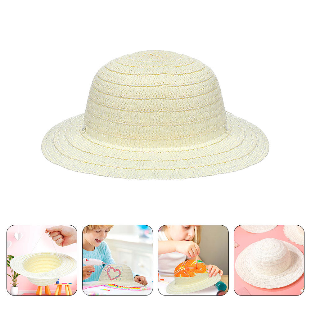 Art Craft Painting - 8Pcs DIY Kids Straw Hats White